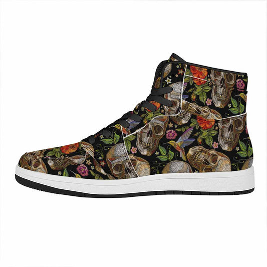 Vintage Skull Pattern Print High Top Leather Sneakers