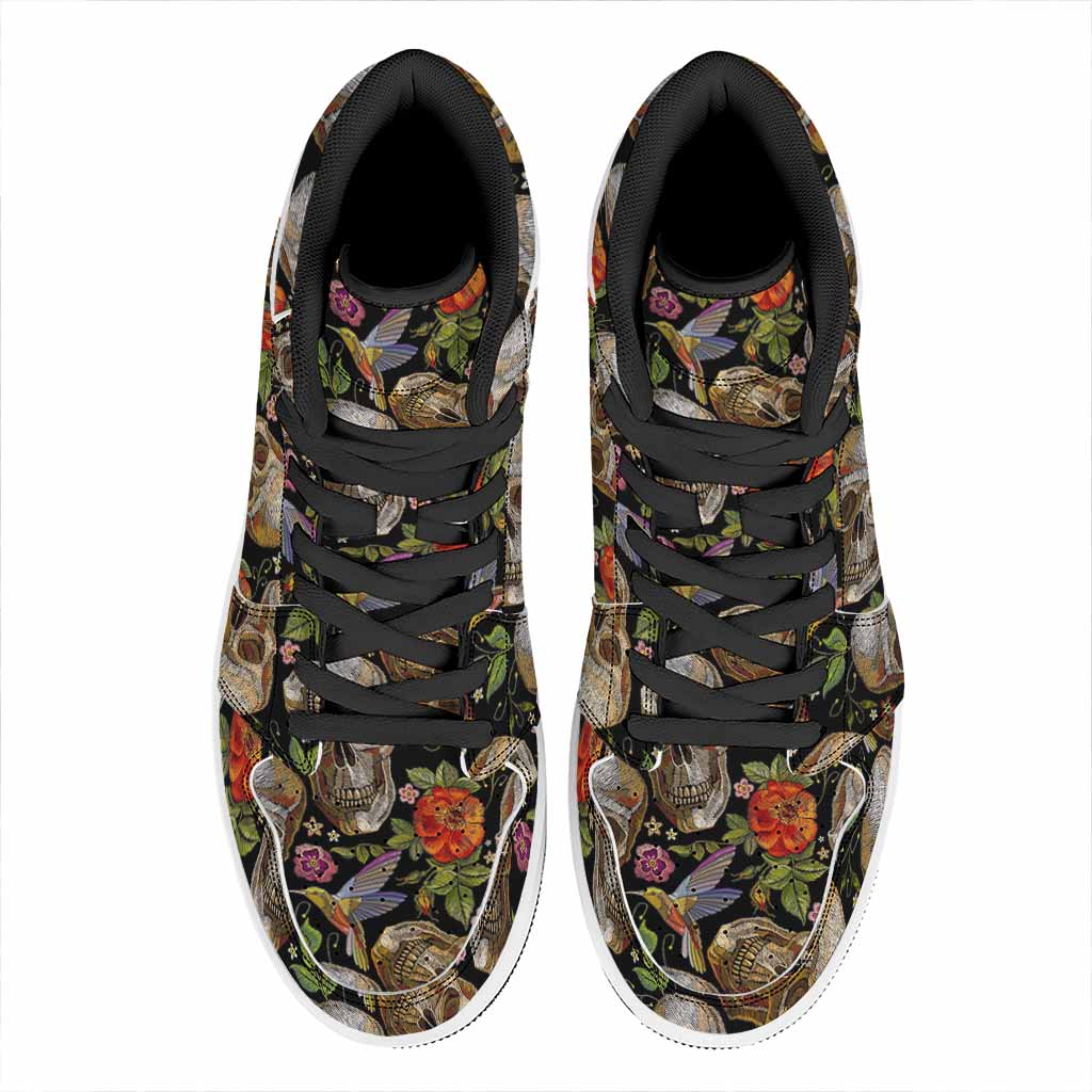 Vintage Skull Pattern Print High Top Leather Sneakers