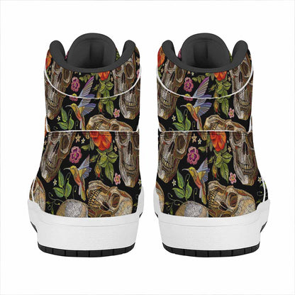 Vintage Skull Pattern Print High Top Leather Sneakers