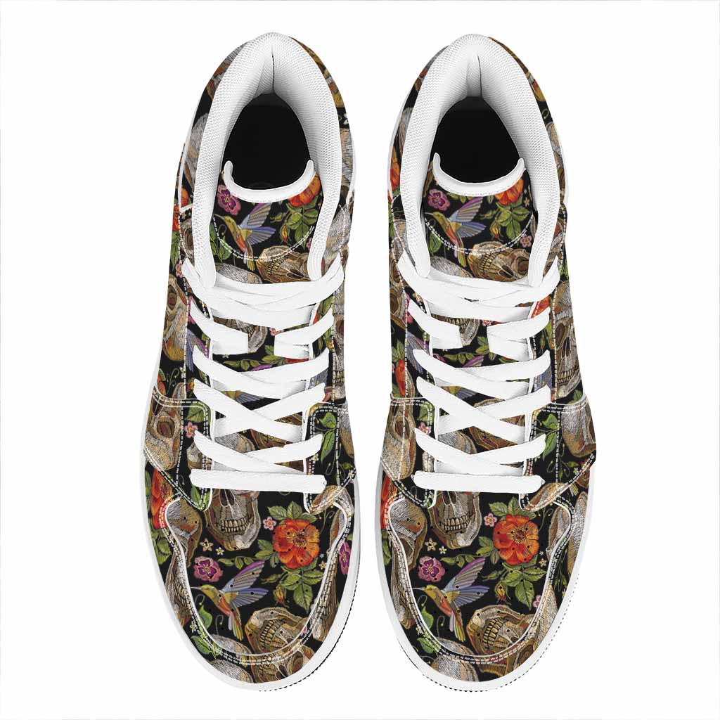 Vintage Skull Pattern Print High Top Leather Sneakers