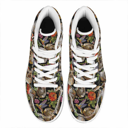 Vintage Skull Pattern Print High Top Leather Sneakers