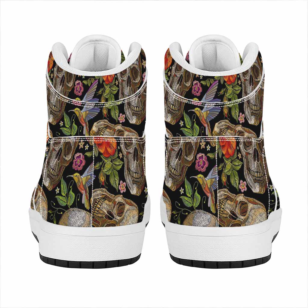 Vintage Skull Pattern Print High Top Leather Sneakers