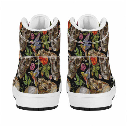 Vintage Skull Pattern Print High Top Leather Sneakers