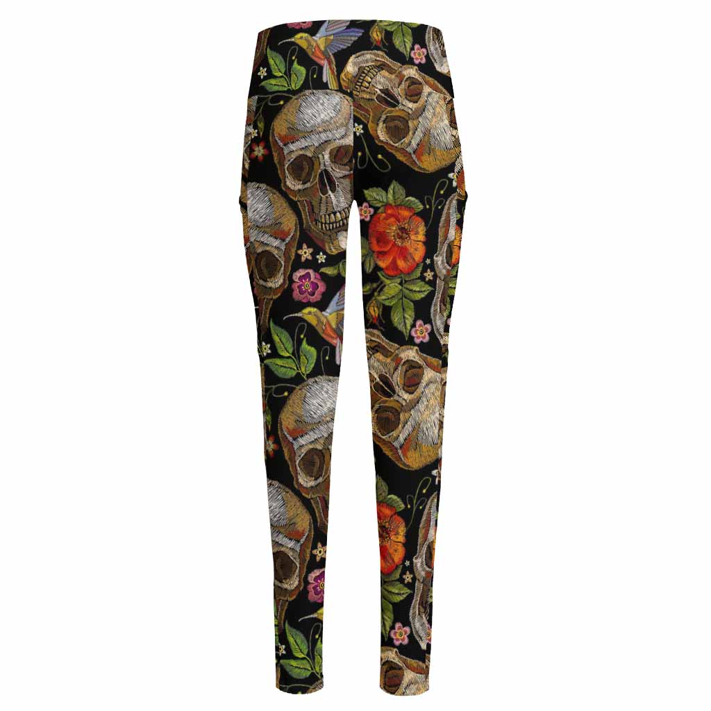 Vintage Skull Pattern Print High-Waisted Pocket Leggings
