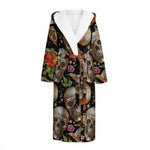 Vintage Skull Pattern Print Hooded Bathrobe