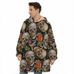 Vintage Skull Pattern Print Hoodie Blanket