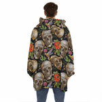 Vintage Skull Pattern Print Hoodie Blanket