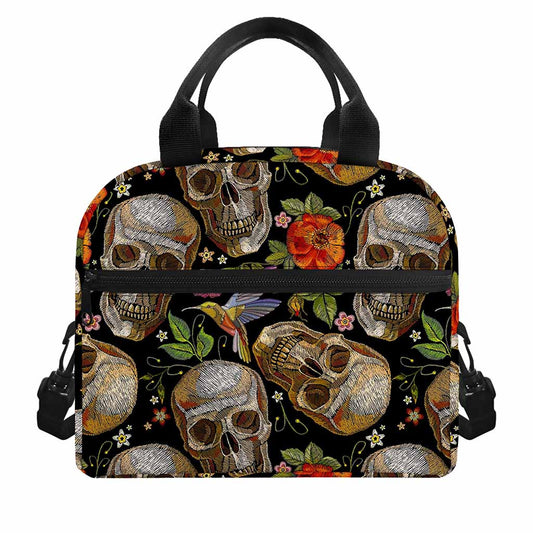 Vintage Skull Pattern Print Insulated Lunch Bag