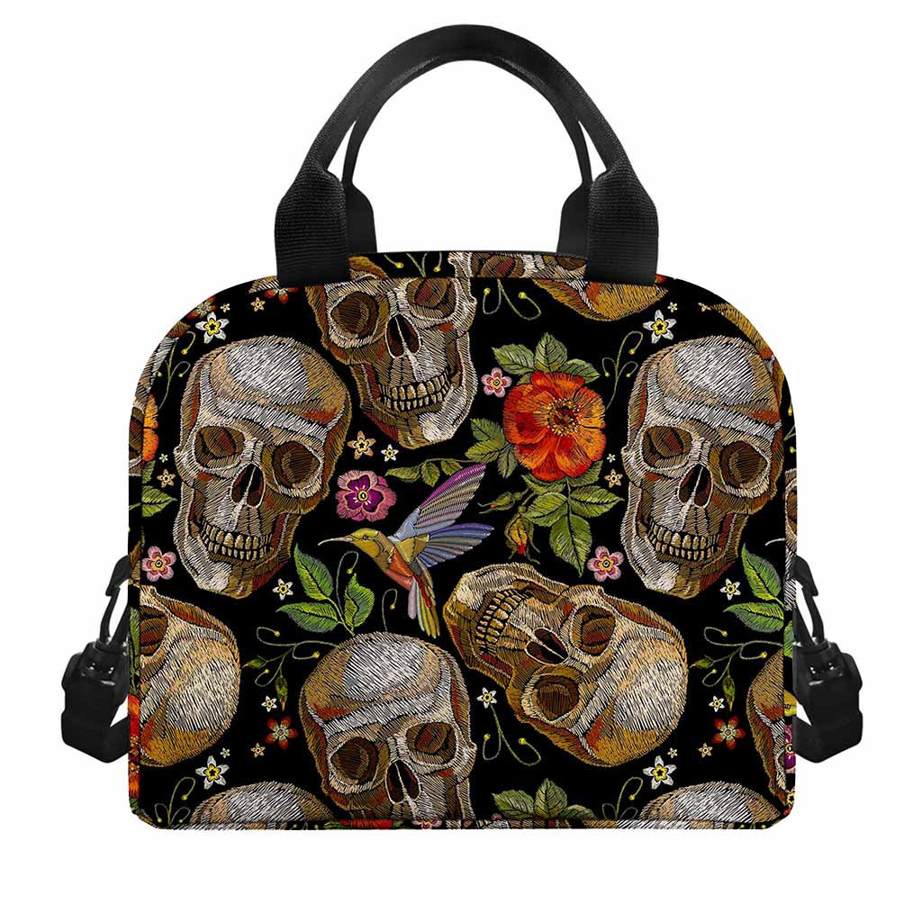 Vintage Skull Pattern Print Insulated Lunch Bag