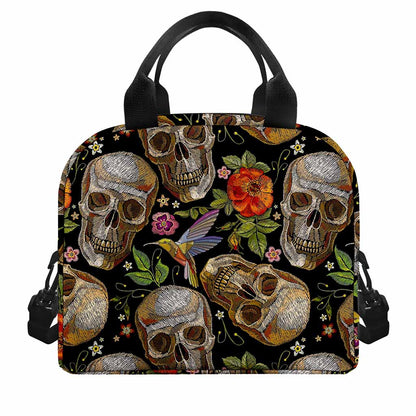 Vintage Skull Pattern Print Insulated Lunch Bag