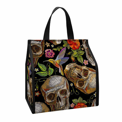 Vintage Skull Pattern Print Insulated Lunch Tote
