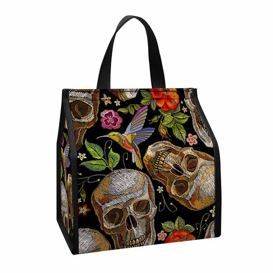 Vintage Skull Pattern Print Insulated Lunch Tote