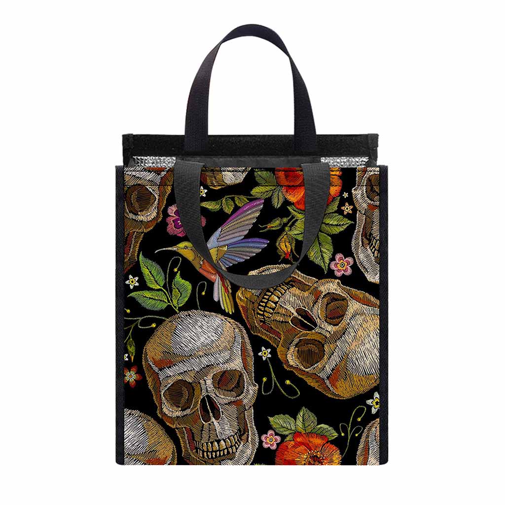 Vintage Skull Pattern Print Insulated Lunch Tote