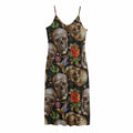 Vintage Skull Pattern Print Jersey Midi Cami Dress
