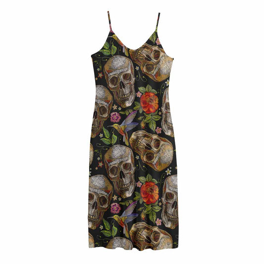 Vintage Skull Pattern Print Jersey Midi Cami Dress