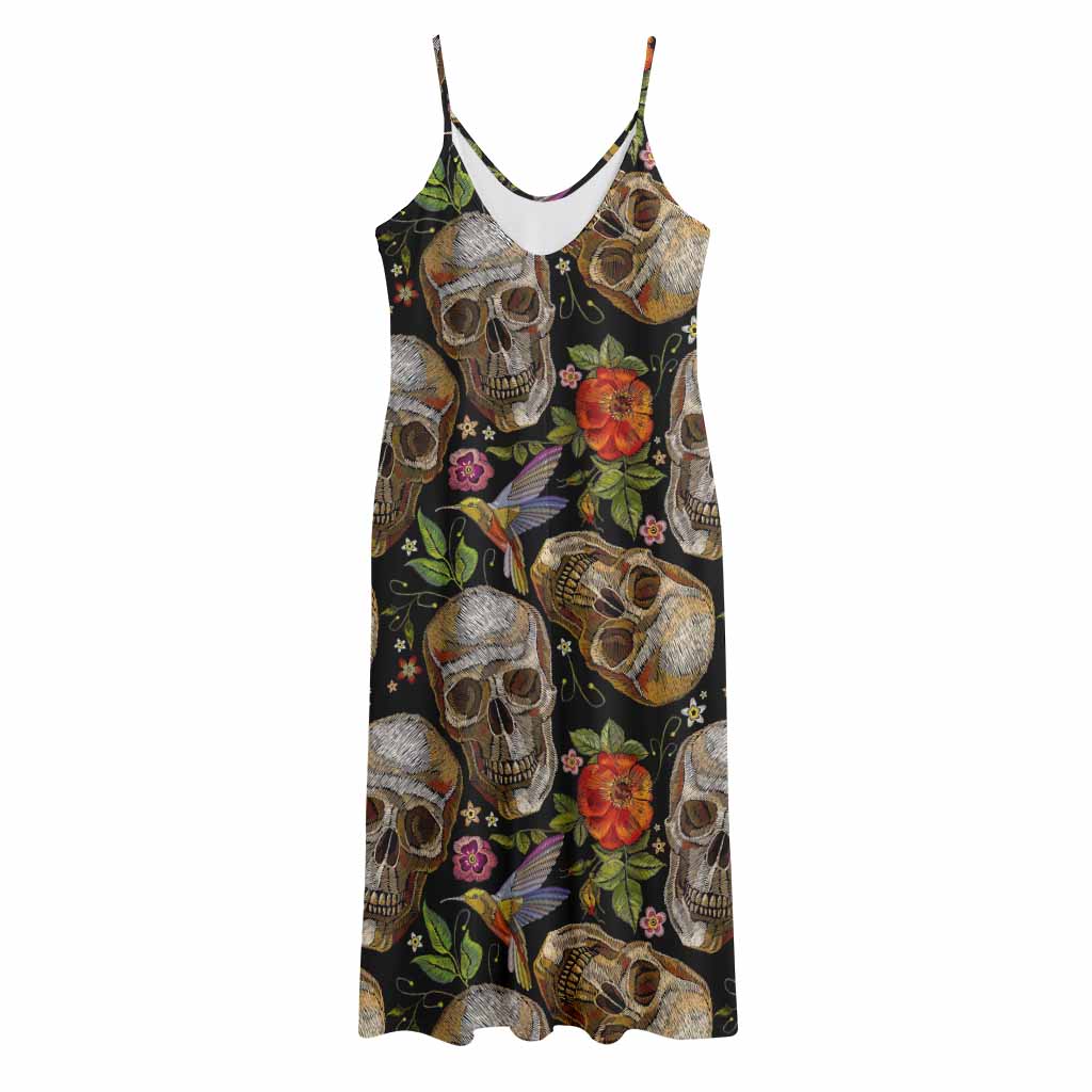 Vintage Skull Pattern Print Jersey Midi Cami Dress