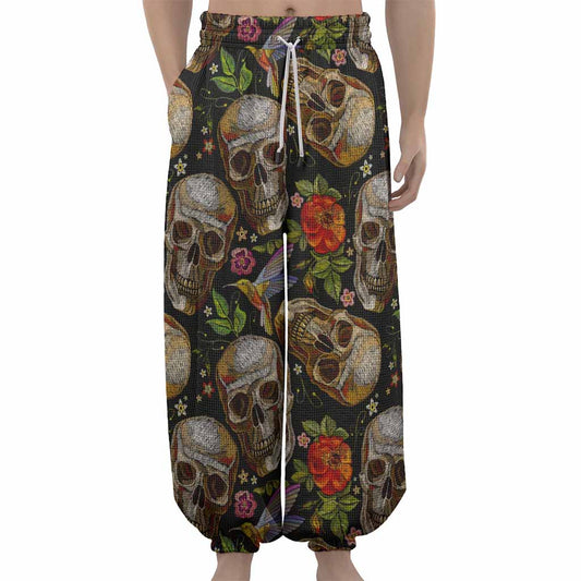 Vintage Skull Pattern Print Lantern Pants