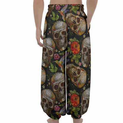 Vintage Skull Pattern Print Lantern Pants