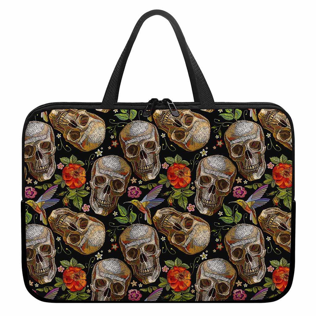 Vintage Skull Pattern Print Laptop Sleeve With Handle