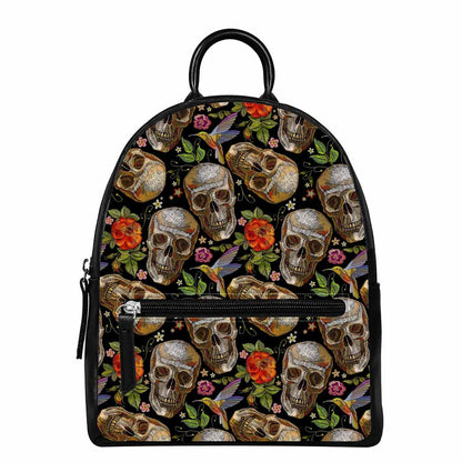Vintage Skull Pattern Print Leather Backpack