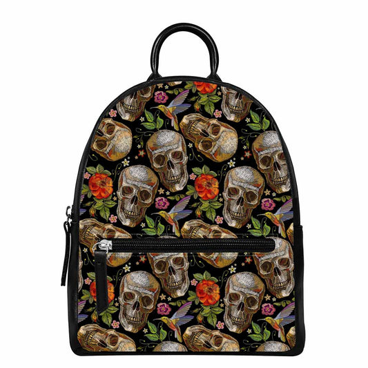 Vintage Skull Pattern Print Leather Backpack