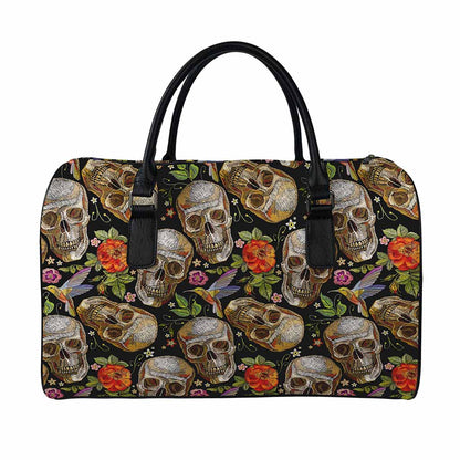 Vintage Skull Pattern Print Leather Duffle Bag