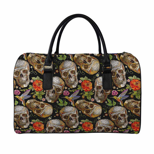 Vintage Skull Pattern Print Leather Duffle Bag