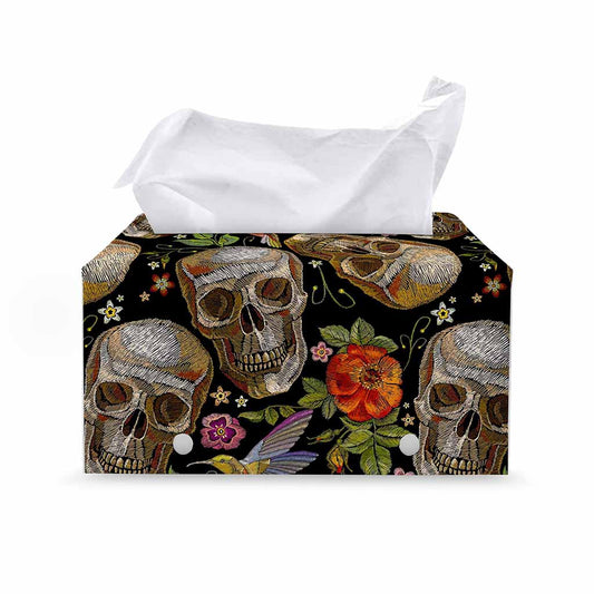 Vintage Skull Pattern Print Leather Tissue Box Cover