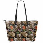Vintage Skull Pattern Print Leather Tote Bag