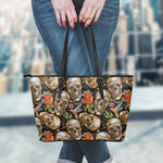 Vintage Skull Pattern Print Leather Tote Bag