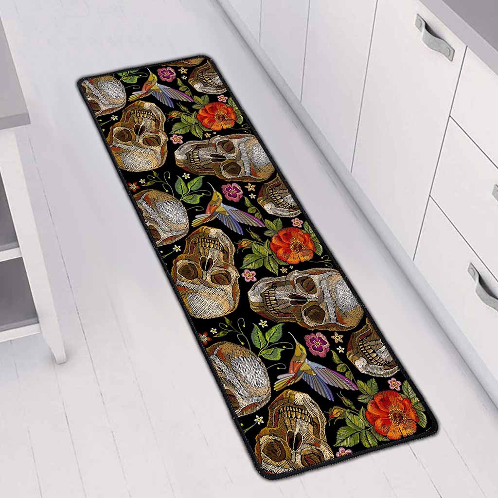 Vintage Skull Pattern Print Long Kitchen Mat