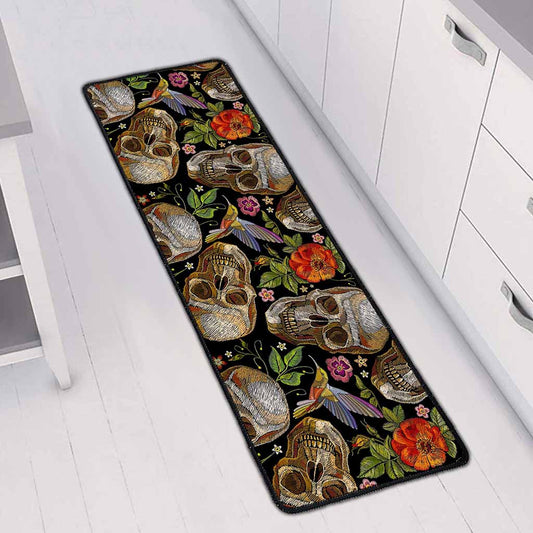 Vintage Skull Pattern Print Long Kitchen Mat