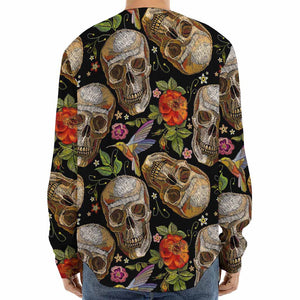 Vintage Skull Pattern Print Long Sleeve Baseball Jersey