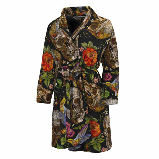 Vintage Skull Pattern Print Men's Bathrobe