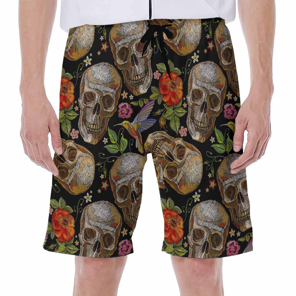 Vintage Skull Pattern Print Men's Beach Shorts