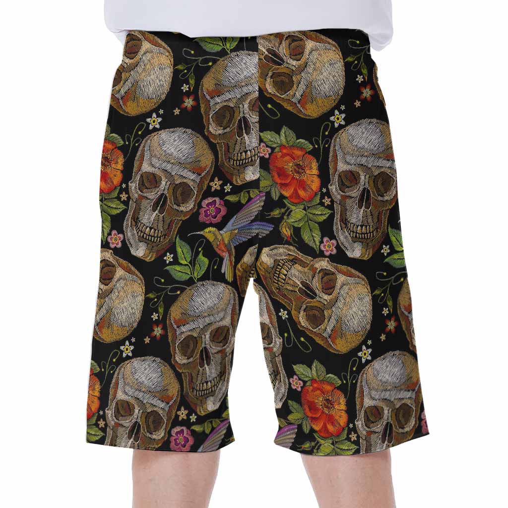 Vintage Skull Pattern Print Men's Beach Shorts