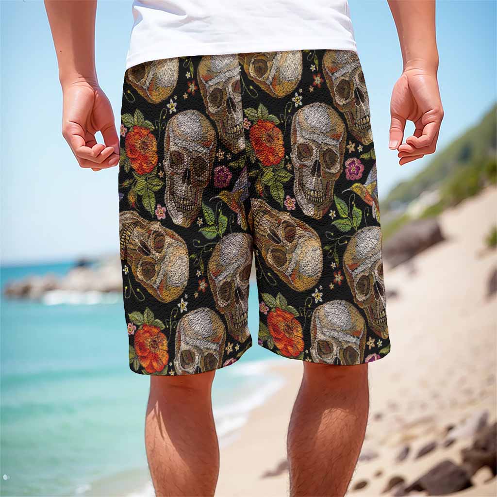 Vintage Skull Pattern Print Men's Cargo Shorts
