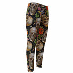 Vintage Skull Pattern Print Men's Compression Pants
