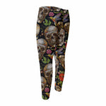 Vintage Skull Pattern Print Men's Compression Pants