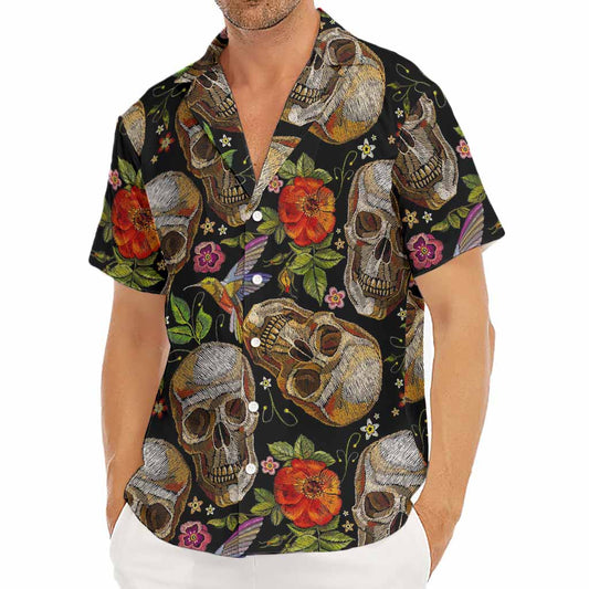 Vintage Skull Pattern Print Men's Deep V-Neck Shirt