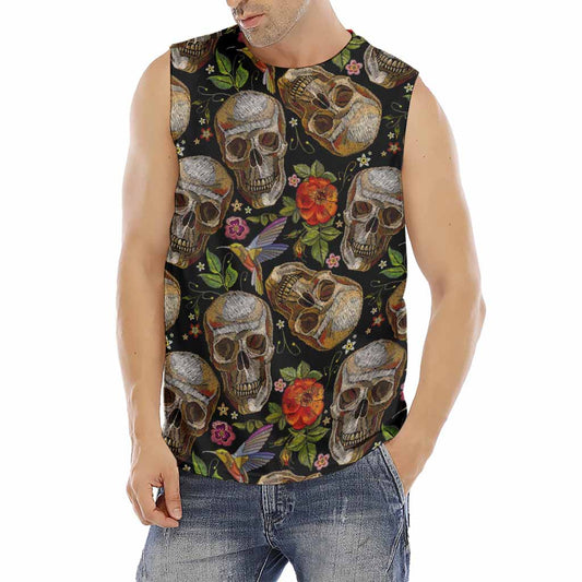 Vintage Skull Pattern Print Men's Fitness Tank Top