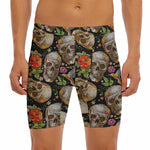 Vintage Skull Pattern Print Men's Long Boxer Briefs