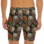 Vintage Skull Pattern Print Men's Long Boxer Briefs