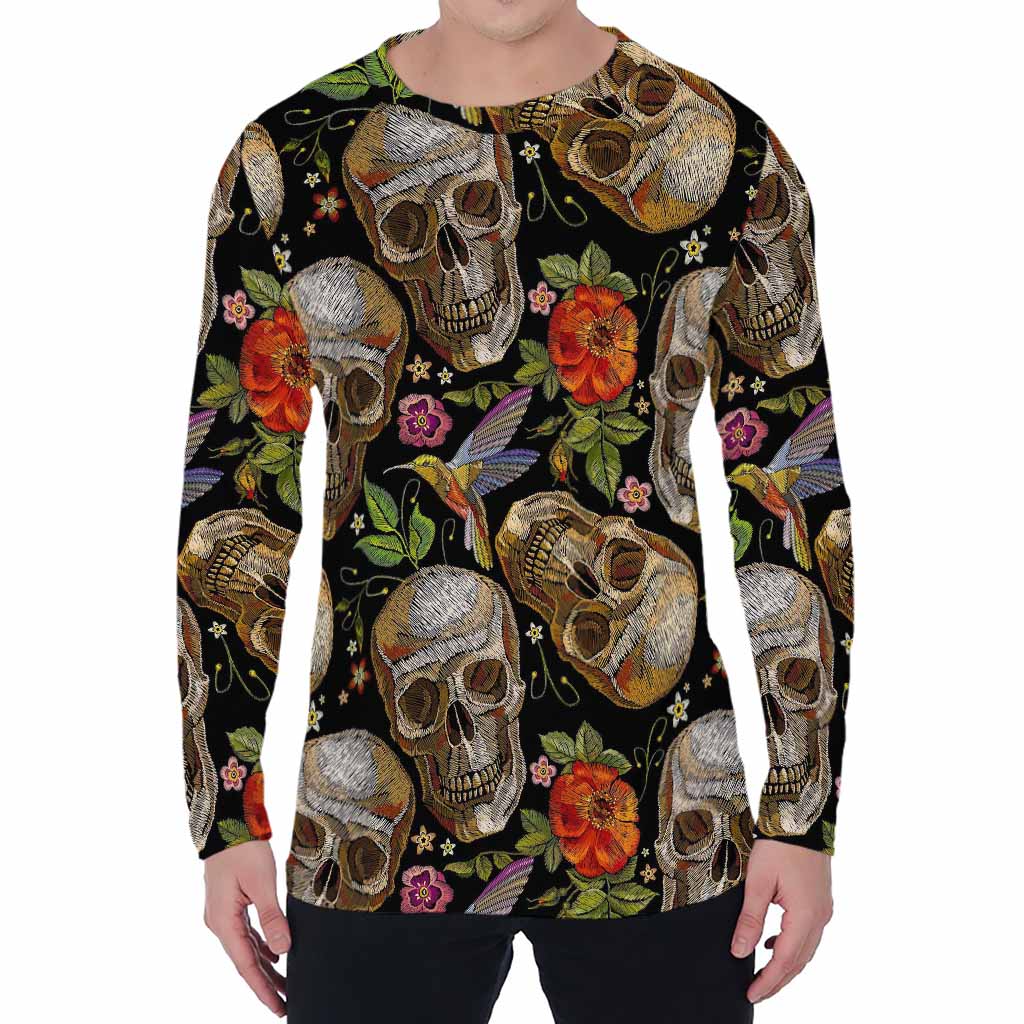 Vintage Skull Pattern Print Men's Long Sleeve T-Shirt