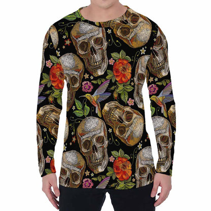 Vintage Skull Pattern Print Men's Long Sleeve T-Shirt