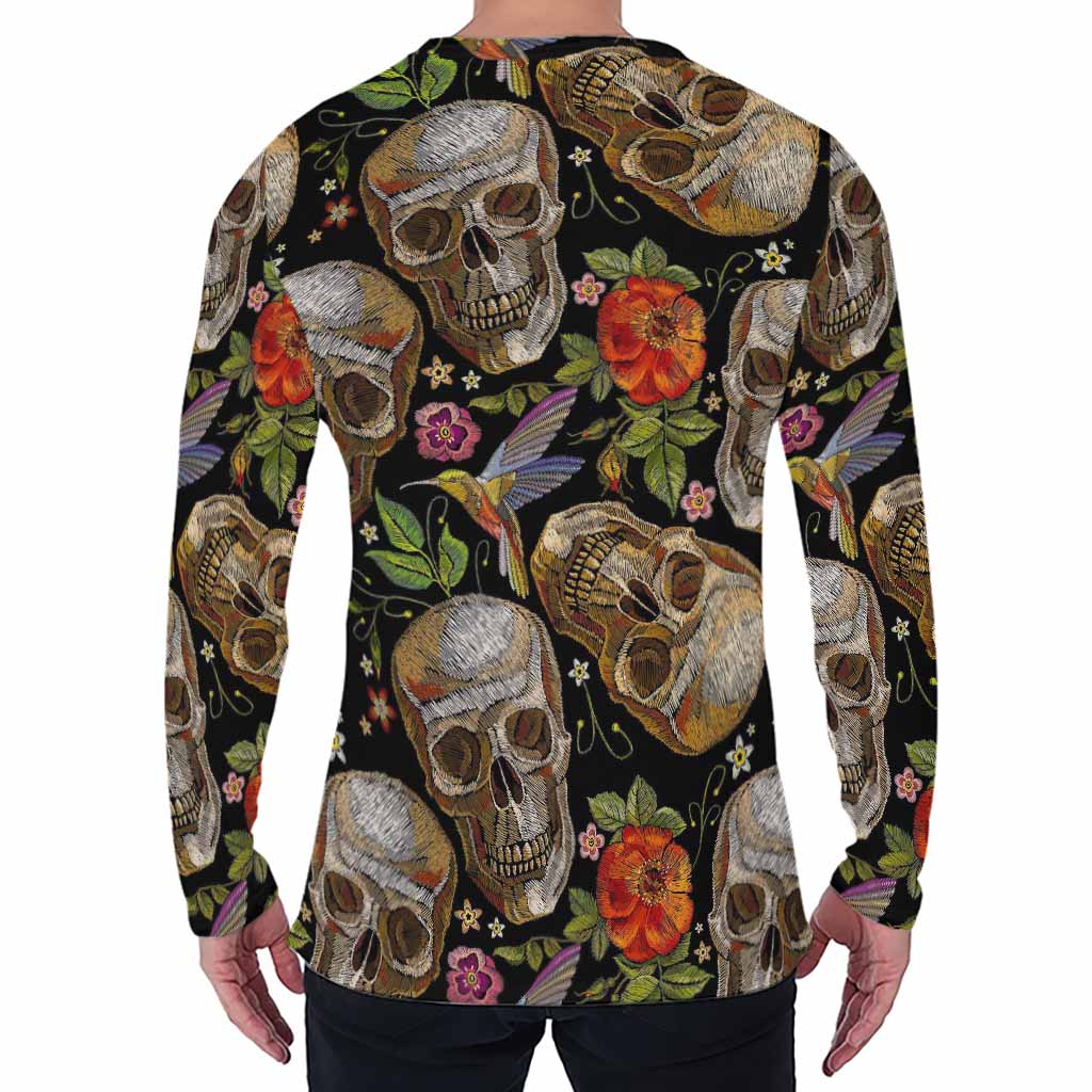Vintage Skull Pattern Print Men's Long Sleeve T-Shirt