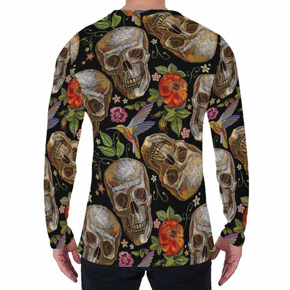 Vintage Skull Pattern Print Men's Long Sleeve T-Shirt