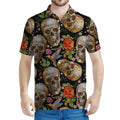 Vintage Skull Pattern Print Men's Polo Shirt