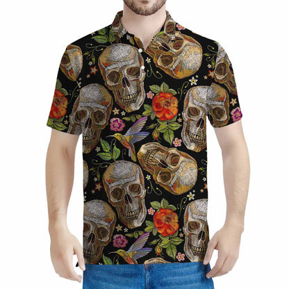 Vintage Skull Pattern Print Men's Polo Shirt