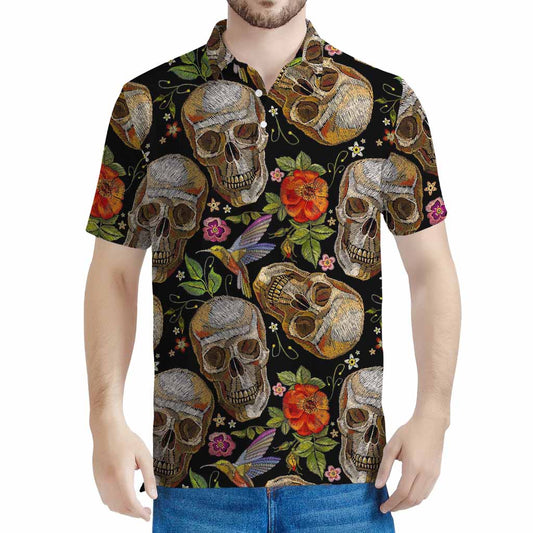 Vintage Skull Pattern Print Men's Polo Shirt